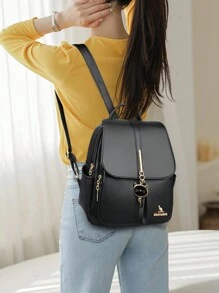 时尚奢华女士背包 软皮背包 青少年女孩背包 女士学校单肩包 2024 - 黑色 - 查看 10