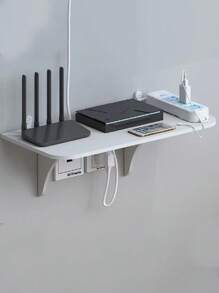 1pc Wall Mount Bracket, No Drill Router, Socket, Projector, Cable Box Holder, Wireless Storage - White - View 2