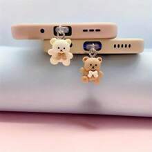 2pcs Resin Carton Rice White Coffee Bear Dust Plug For Charging Port, Compatible With Apple/Type-C Ports, Phone Dust Plug Suits For All Phones - Multicolor - View 5