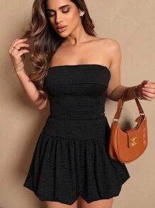 Cropeed Strapless Set + Ruffled Skirt Blogger - 黑色 - 查看 1