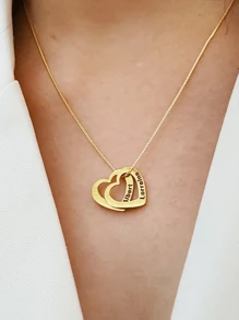 Women's Customized Name Necklace, Stainless Steel Heart-Shaped Engraved Name, 1-8pcs Name Pendant Necklace Set, Family Jewelry Necklace, 3 Chain Options, Necklace, Girlfriend Gift, Birthday Gift, Anniversary Gift, Valentine's Day Gift, Silver, Fashion, Colorful, Vintage, Minimalist, Unisex, Casual, Cute, Customizable, Personalized, Unique, Ideal Gift For Him, Ideal Gift For Her - Gold - View 5