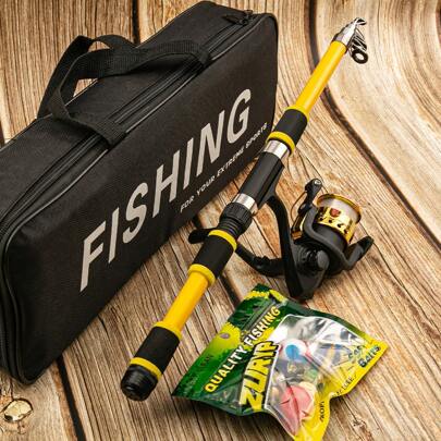 Yellow Lure Fishing Rod Complete Set With Reel, Fishing Line, Lures And Accessories