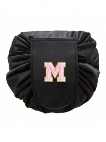 1 件女士时尚抽绳化妆包，时尚大容量化妆包，防水防潮，方便拿取，便携式抽绳包，粉色毛巾刺绣卫生间收纳袋，完美的旅行化妆收纳袋，字母A到Z，可以送给妈妈，家人，朋友，适合旅行，商务旅行，时尚大方化妆包化妆收纳袋化妆收纳袋