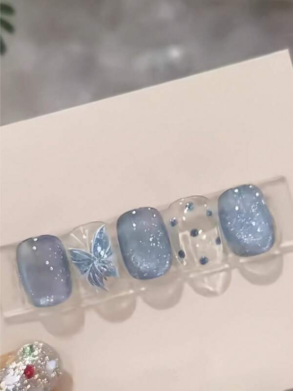 Eisblauer Saphir-Katzenauge-Schmetterling-Handschutz, blaue Nagel-Glitzer, wiederverwendbare Nagelpflege-Utensilien für Mädchen, Damen für Hochzeiten, Partys, Feiertage, als Geschenkset für ein Nagel-Set