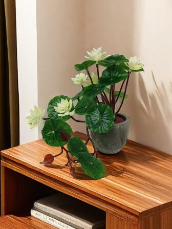 1 件 15.5 厘米新款人造莲花塑料假花装饰适用于室内桌面景观、迷你装饰品、情人节、礼物