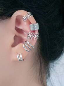 5 Cái/bộ Bông Tai Kẹp Phong Cách Âu Mỹ Hợp Thời Trang Cho Tai Không Xỏ, Thiết Kế Lá Rỗng, Màu Vàng - Loại bướm - Xem 5