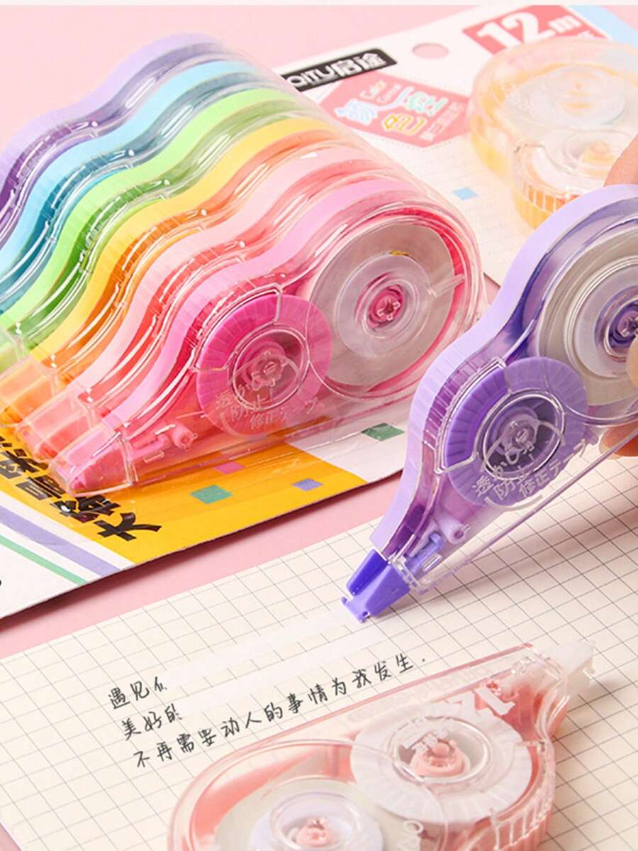 8m High-Quality Correction Tape, Suitable For Correcting Errors, Office Supplies, School Supplies, Household Items, Back To School Gifts, School & Office Stationery, Student Supplies, Random Color 1/2pcs - Multicolor - View 1