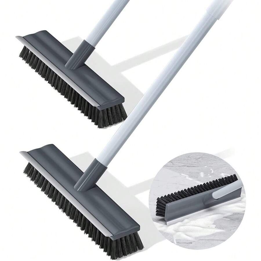 Floor Scrub Brush 2 In 1 Scrape&Brush Push Broom Stiff Bristle 17"-55" Handle
