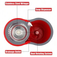 Spin Mop And Bucket With Wringer Set, 360° Swivel Mop And Bucket With Wringer Set And 3 Microfiber Mop Refills, 61'' Stainless Steel Extended Handle, For All Floor Types, Suitable For Home Cleaning - Đỏ - Xem 4
