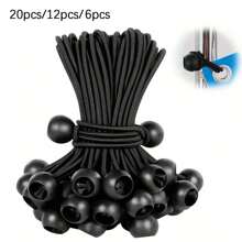 Set Of 6/12/20 Elastic Ball Bungee Cords With Hooks For Tent, Tarpaulin And Canopy, Camping Equipment - Black - View 1