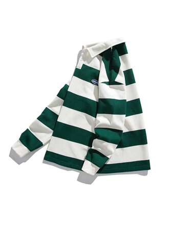 Men Striped Collared Button Front Long Sleeve Fashion Sweatshirt