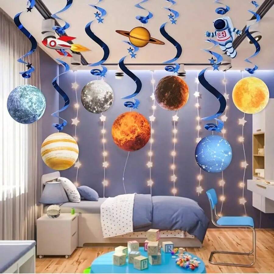 10件太阳系漩涡装饰太空派对装饰悬挂太阳系行星派对用品，生日和圣诞节礼物，送给行星爱好者的礼物！太阳系行星适合太空主题派对、生日房间装饰、节日配饰、生日派对用品 - 彩色 - 查看 1