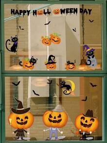 1 件万圣节南瓜头墙贴，展示柜、门窗、鬼屋、酒吧、角落等装饰墙贴，万圣节装饰品，家用玻璃门贴 - 彩色 - 查看 4