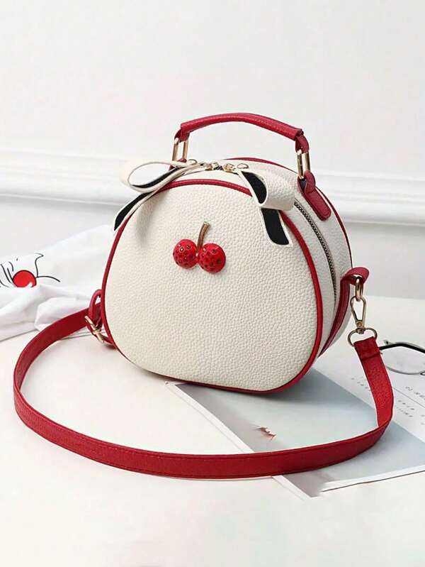 1 mini sac à main rond à décor de cerise, sac bandoulière, sac à main pour femme, Saint-Valentin