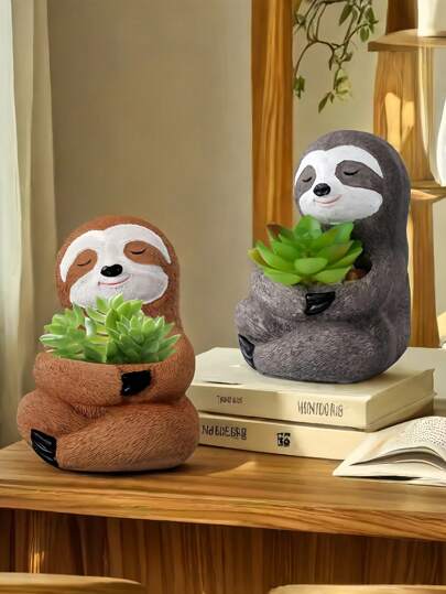 1 件可爱卡通抱抱树懒花盆，适用于花园庭院用品、多肉盆栽树脂摆件、家居桌面装饰，非常适合婚礼艺术装饰、母亲节礼物