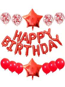 25 件 16 英寸生日字母和星星印花乳胶气球套装，派对装饰，返校情人节 - 彩色 - 查看 17