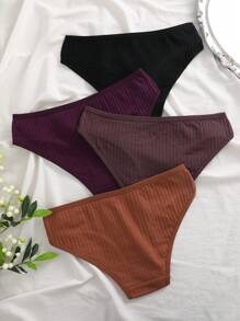 4 pièces/paquet Culottes respirantes et confortables à motifs unicolore et rayés pour femmes