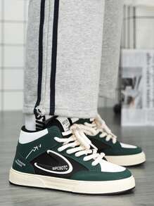 Men High-Top Leisure Luxury Sneakers PU Shoes, Lace-Up Casual Sport Shoes, Hip-Hop Street Style Flat Shoes, Autumn - Dark Green - View 4