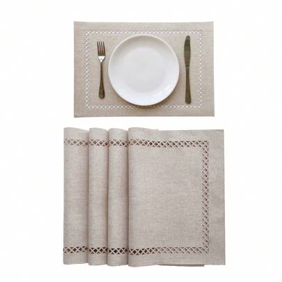 millianess 4pcs/Set Beige/Navy Blue/Dark Grey/Khaki Premium Hollow Out Placemats, Modern Minimalist Style, 100% Polyester Fabric, Rectangular 31cm*46cm, Twill Weave, Double-Sided Use, Suitable For Dining Tables In Various Occasions. 6pcs/Set Beige/Navy Blue/Dark Grey/Khaki Premium Hollow Out Placemats, Modern Minimalist Style, 100% Polyester Fabric, Rectangular 31cm*46cm, Twill Weave, Double-Sided Use, Suitable For Dining Tables In Various Occasions.