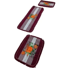 Jogo Tapete Cozinha Kit Passadeira Franja Grande Estampado 3 Peças Conjunto De Cozinha Decoração Tear Casa Barato Atacado Promoção - Franja Vinho - Visão 3