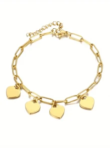 Pulseira com pingente de coração personalizado, joias de aço inoxidável, pingentes de vários nomes personalizados, pulseiras da moda, pulseira de corrente de clipe de papel dourada personalizada, presente de aniversário para sua mãe, namorada, para aniversários, para uso diário, para baile de formatura, para o dia das mães, para o dia dos namorados, para formatura, para casamentos