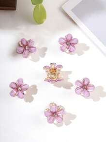 6pcs Pink Crystal-Like Flower Shaped Hair Clip For Women, Side Clip Bangs Hairgrip Hairpins Hair Accessories Boho Valentine's Day Valentines Hair Claws Claw Clips Hair Clips Hair Jaw Clip Hair Clamps Hair Clutch Hair Catcher Clip