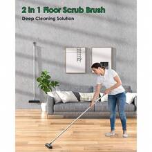 Floor Scrub Brush 2 In 1 Scrape&Brush Push Broom Stiff Bristle 17"-55" Handle