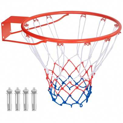 COSTWAY 18" Basketball Rim Wall Door Mounted Basketball Hoop With All Weather Net Black/Orange