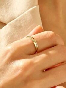 1Pc Fashionable Minimalist 925 Sterling Silver Solid Korean Style Fine Jewelry Minimalist 18k Gold Plated Pinky Signet Rings For Women Daily & Party Wear