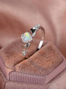 1pc Elegant Pure Silver Inlaid White Australian Faux Pearl Engagement/Wedding Ring For Women - Silver - View 2