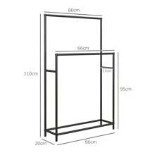 HOMCOM Porte Serviettes sur Pied 2 Niveaux en métal sèche Serviette avec 2 Barres support pour Serviette pour la Salle de Bain, dim. 66l x 20P x 110H cm, Noir - Noir - Voir 2