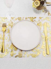 1pc 9ft Gold Foil Patterned Table Runner, Decorative Gift Wrapping Backdrop For Holidays, Weddings, Parties, Tablecloths, Placemats - Gold - View 7