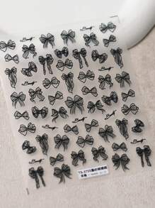 3D立体黑白蕾丝蝴蝶结美甲贴纸 - 自粘卡通主题贴纸，适用于DIY美甲、手机壳和日记本 美甲用品 - 黑色 - 查看 2