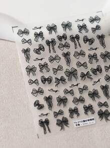 3D立体黑白蕾丝蝴蝶结美甲贴纸 - 自粘卡通主题贴纸，适用于DIY美甲、手机壳和日记本 美甲用品 - 黑色 - 查看 6