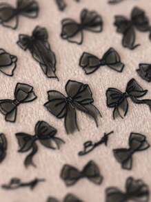3D立体黑白蕾丝蝴蝶结美甲贴纸 - 自粘卡通主题贴纸，适用于DIY美甲、手机壳和日记本 美甲用品 - 黑色 - 查看 4