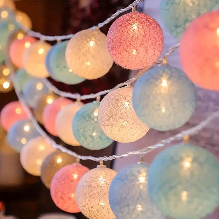 1 件 150 厘米 10LED 螺纹球 LED 仙女灯串、球形花环灯串、节能装饰灯、户外室内卧室婚礼派对装饰 LED 灯串、圣诞家居装饰灯、派对营地帐篷装饰灯