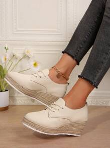Women's Thick Soled Wedge Shoes, White, Thick Bottom Platform Espadrilles, Comfortable Large Size Ladies Shoes