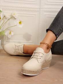 Women's Thick Soled Wedge Shoes, White, Thick Bottom Platform Espadrilles, Comfortable Large Size Ladies Shoes