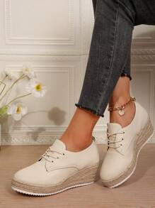 Women's Thick Soled Wedge Shoes, White, Thick Bottom Platform Espadrilles, Comfortable Large Size Ladies Shoes