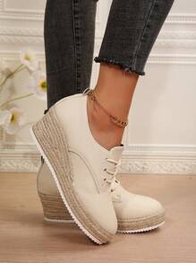 Women's Thick Soled Wedge Shoes, White, Thick Bottom Platform Espadrilles, Comfortable Large Size Ladies Shoes