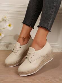 Women's Thick Soled Wedge Shoes, White, Thick Bottom Platform Espadrilles, Comfortable Large Size Ladies Shoes