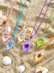 1pc Ocean Theme Colorful Fantasy Glow In The Dark Shell Pendant On Adjustable Wax Cord Necklace, Gift - Multicolor - View 7