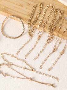 8pcs/1pc Elegant Copper Encrusted Multistone Rhinestone Flower & Butterfly Decor Bracelet Set, Suitable For Women's Daily Wear, Gift And Dating - Yellow Gold - View 6