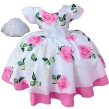 Pink Florist Dress Garden Party Charming Floral Dress With Pink Flowers And Petticoat D0665 - 粉色 - 查看 1