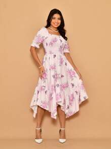Helena Crepinho Printed Dot Midi Dress With Short Sleeves - Rosa - Ver 1