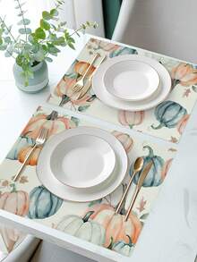 4pcs/Set Pumpkin Print Placemats, Polyester Fiber Modern Style Kitchen Dining Table Decor Cloth Placemats - Multicolor - View 5