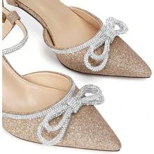 RIBONGZ Women's Wedding Shoes Glitter Sparkly Pointed Toe Strappy High Heels Sexy Ankle Strap Pumps Bridal Party Work Dress Shoes - Vàng - Xem 7
