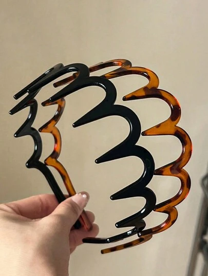 2条亮面纯色锯齿发箍，黑色和琥珀色，简约设计，百搭，适合日常、休闲、派对、通勤、度假、妆容和服装搭配，发饰、美发工具、卷发配件，秋季、旅行、女士配饰、美发产品、发饰、女士发饰、美发工具、美容配件、礼品、旅行头饰