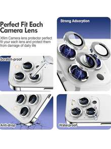 3pcs Camera Lens Protective Film, Compatible With IPhone 11 12 13 14 15 Pro/ With Strong Adhesion, 9H Hardness Tempered Glass Camera Screen Protector, Metal Rim Cover, Friendly To Protective Case (Silver)