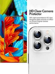 3pcs Camera Lens Protective Film, Compatible With IPhone 11 12 13 14 15 Pro/ With Strong Adhesion, 9H Hardness Tempered Glass Camera Screen Protector, Metal Rim Cover, Friendly To Protective Case (Silver)